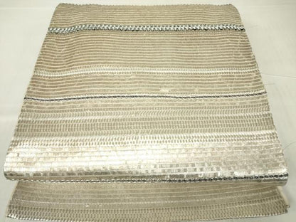 平和屋着物▼六通柄袋帯　横段文　銀糸　正絹　逸品　DABC3816az