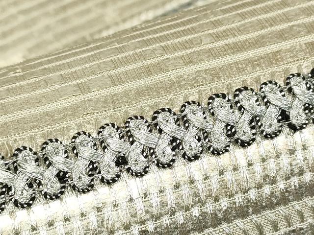 平和屋着物▼六通柄袋帯　横段文　銀糸　正絹　逸品　DABC3816az