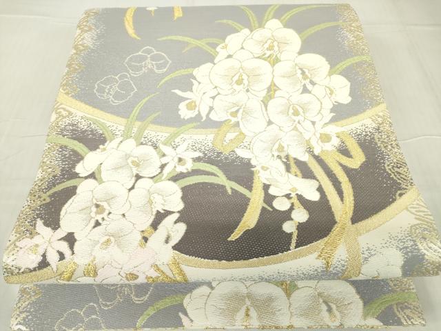 平和屋着物●丸帯　正倉院花文　胡蝶蘭　金糸　正絹　逸品　DABC3821az