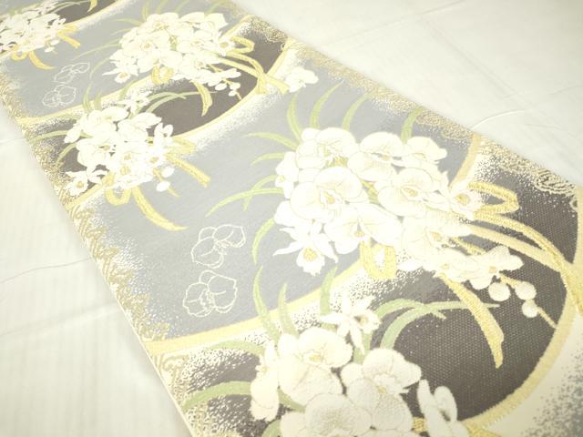 平和屋着物●丸帯　正倉院花文　胡蝶蘭　金糸　正絹　逸品　DABC3821az