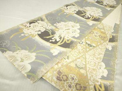 平和屋着物●丸帯　正倉院花文　胡蝶蘭　金糸　正絹　逸品　DABC3821az
