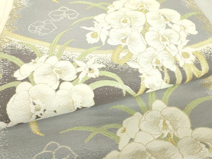 平和屋着物●丸帯　正倉院花文　胡蝶蘭　金糸　正絹　逸品　DABC3821az