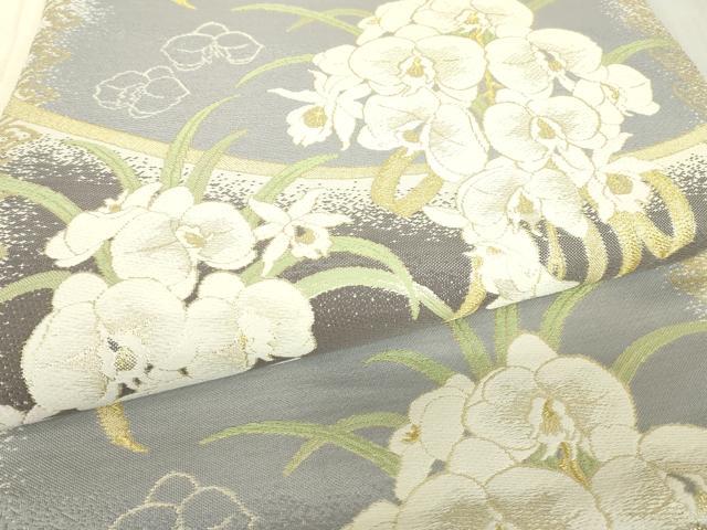 平和屋着物●丸帯　正倉院花文　胡蝶蘭　金糸　正絹　逸品　DABC3821az