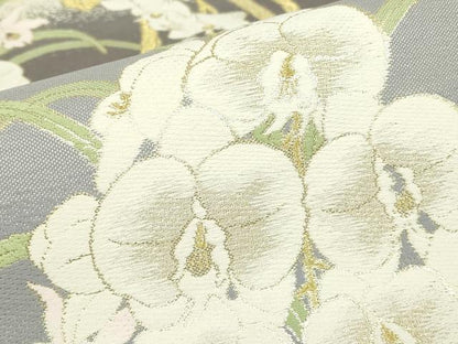 平和屋着物●丸帯　正倉院花文　胡蝶蘭　金糸　正絹　逸品　DABC3821az