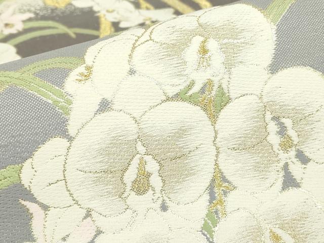 平和屋着物●丸帯　正倉院花文　胡蝶蘭　金糸　正絹　逸品　DABC3821az