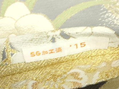 平和屋着物●丸帯　正倉院花文　胡蝶蘭　金糸　正絹　逸品　DABC3821az