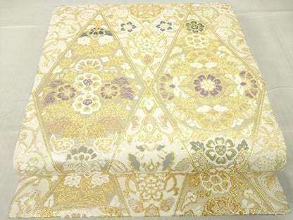 平和屋着物●丸帯　正倉院花文　胡蝶蘭　金糸　正絹　逸品　DABC3821az