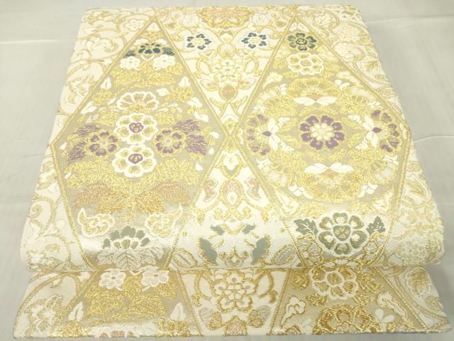 平和屋着物●丸帯　正倉院花文　胡蝶蘭　金糸　正絹　逸品　DABC3821az