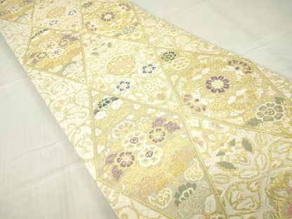 平和屋着物●丸帯　正倉院花文　胡蝶蘭　金糸　正絹　逸品　DABC3821az