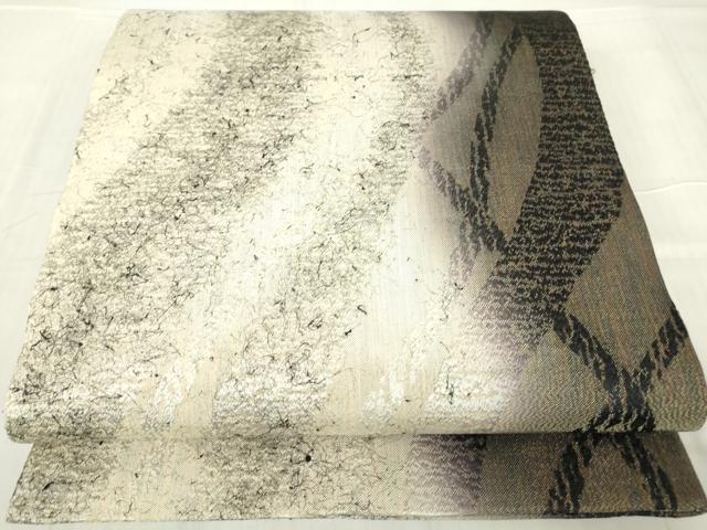 平和屋着物▽両面　全通柄袋帯　スリーシーズン　春夏秋　変わり縞　正絹　逸品　DABC3829az