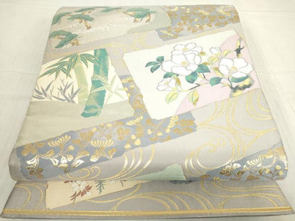 平和屋着物▼六通柄袋帯 伝統の美 紹巴 琳派 破れ色紙花文 金銀糸 正絹 逸品 DABC3868az