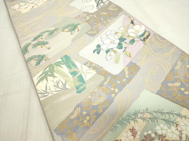 平和屋着物▼六通柄袋帯 伝統の美 紹巴 琳派 破れ色紙花文 金銀糸 正絹 逸品 DABC3868az