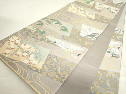 平和屋着物▼六通柄袋帯 伝統の美 紹巴 琳派 破れ色紙花文 金銀糸 正絹 逸品 DABC3868az