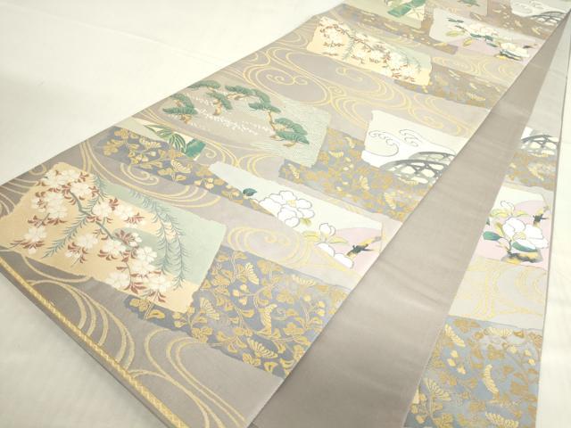 平和屋着物▼六通柄袋帯 伝統の美 紹巴 琳派 破れ色紙花文 金銀糸 正絹 逸品 DABC3868az