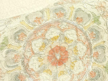 平和屋着物▼綴れ　九寸名古屋帯　駒刺繍　総刺繍　正倉院花文　銀糸　正絹　逸品　DABC3888az