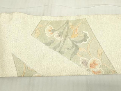 平和屋着物▼綴れ　九寸名古屋帯　駒刺繍　総刺繍　正倉院花文　銀糸　正絹　逸品　DABC3888az