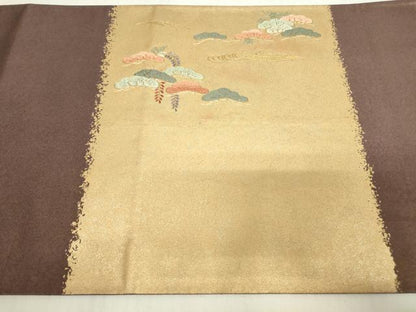平和屋着物▼総刺繍　太鼓柄袋帯　花松文　金糸　引箔　正絹　逸品　DABC3893az