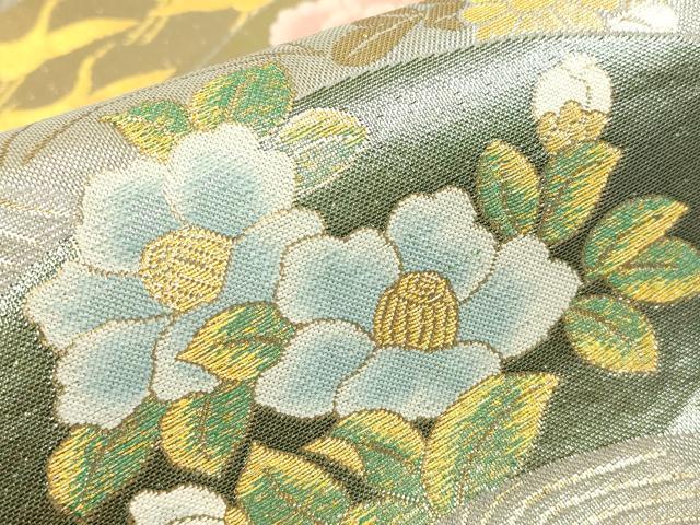 平和屋着物▼六通柄袋帯　地紙飛鶴花文　金糸　正絹　逸品　DABC3900az