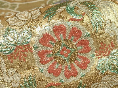平和屋着物▼佐賀錦　六通柄袋帯　正倉院鳳凰花文　金銀糸　正絹　逸品　DABC3909az
