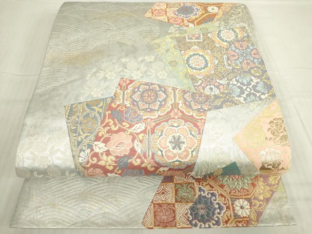平和屋着物▼六通柄袋帯　玉鳳華色紙重文　金糸　引箔　正絹　逸品　DABC3914az