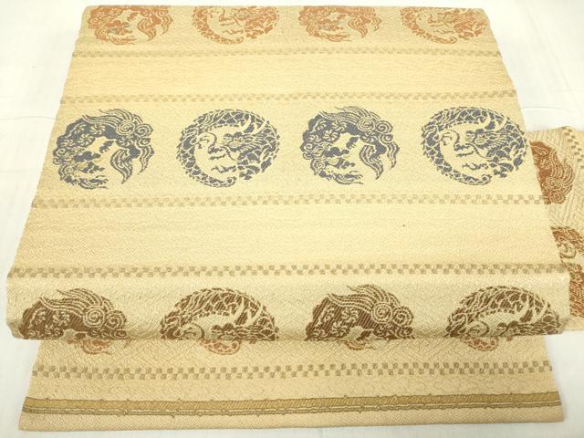 平和屋着物●九寸名古屋帯　唐織　丸龍　金糸　正絹　逸品　DABC3919az 平和屋着物○九寸名古屋帯 唐織 丸龍 金糸 正絹 逸品 DABC3919az