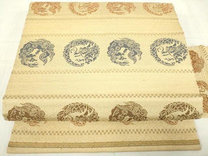 平和屋着物●九寸名古屋帯　唐織　丸龍　金糸　正絹　逸品　DABC3919az