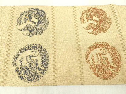 平和屋着物●九寸名古屋帯　唐織　丸龍　金糸　正絹　逸品　DABC3919az