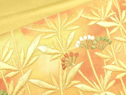 平和屋着物▼総刺繍　太鼓柄袋帯　雲取り草花文　金糸　正絹　逸品　DABC3921az