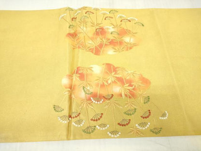 平和屋着物▼総刺繍　太鼓柄袋帯　雲取り草花文　金糸　正絹　逸品　DABC3921az