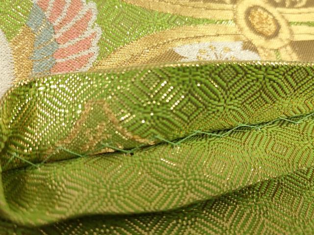 平和屋着物●唐織・西陣の老舗・名門・藤原織物　佐賀錦　六通柄袋帯　七宝花鳥蝶文　金糸　正絹　逸品　DABC3923az