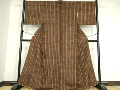 平和屋着物●上質な紬　縞　正絹　逸品　DABC3943az