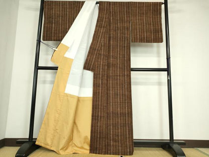 平和屋着物●上質な紬　縞　正絹　逸品　DABC3943az