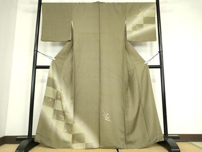 平和屋着物●訪問着　刺繍　市松に簪　暈し染め　金彩　正絹　逸品　DABC3949az