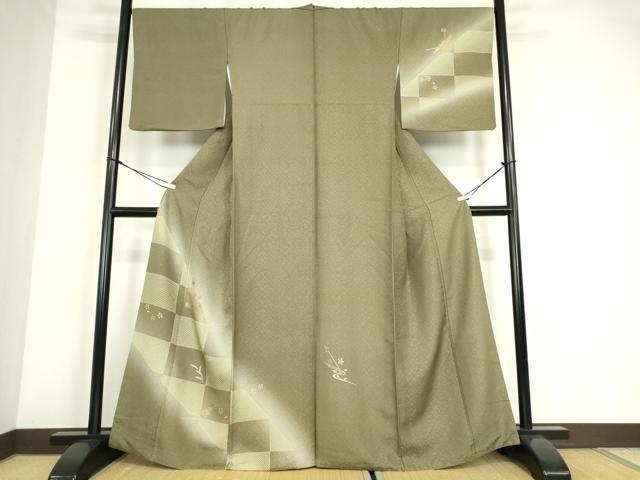 平和屋着物●訪問着　刺繍　市松に簪　暈し染め　金彩　正絹　逸品　DABC3949az