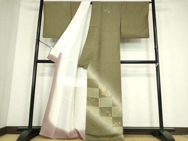 平和屋着物●訪問着　刺繍　市松に簪　暈し染め　金彩　正絹　逸品　DABC3949az