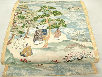 平和屋着物▼六通柄袋帯 唐織 風待月之図 冷泉家所蔵月次屏風 金糸 正絹 逸品 DABC3962az