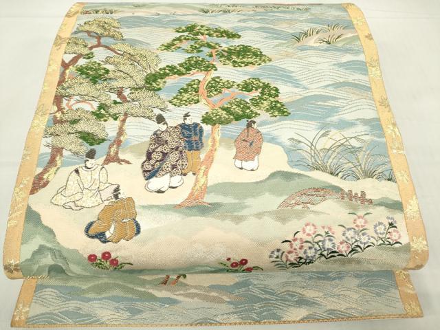 平和屋着物▼六通柄袋帯 唐織 風待月之図 冷泉家所蔵月次屏風 金糸 正絹 逸品 DABC3962az