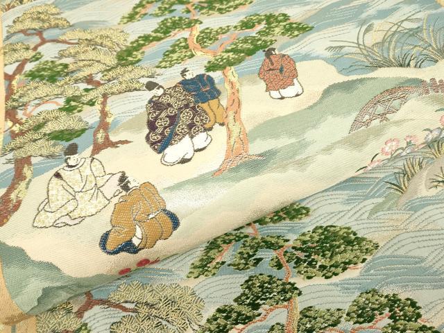 平和屋着物▼六通柄袋帯 唐織 風待月之図 冷泉家所蔵月次屏風 金糸 正絹 逸品 DABC3962az