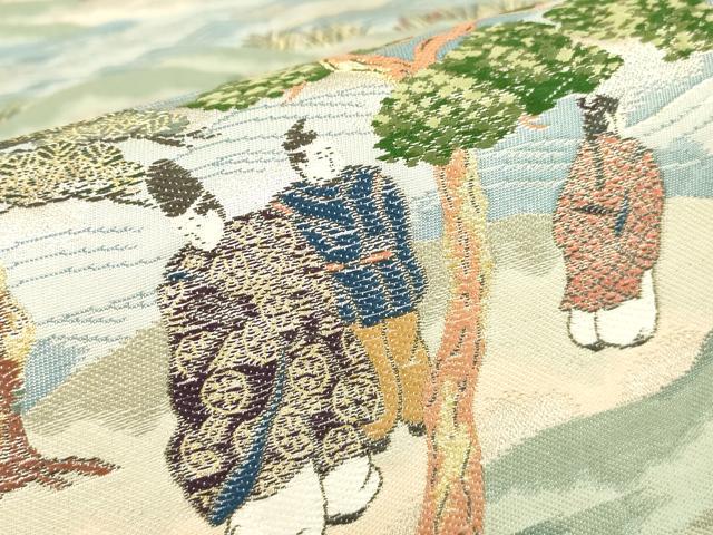 平和屋着物▼六通柄袋帯 唐織 風待月之図 冷泉家所蔵月次屏風 金糸 正絹 逸品 DABC3962az