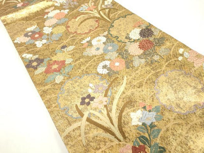 平和屋着物▼六通柄袋帯 唐織 雪輪花文 金糸 正絹 逸品 DABC3965az