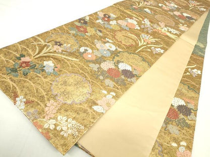 平和屋着物▼六通柄袋帯 唐織 雪輪花文 金糸 正絹 逸品 DABC3965az