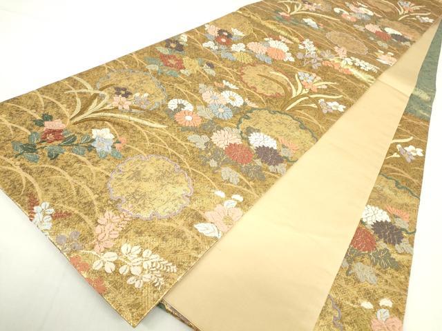 平和屋着物▼六通柄袋帯 唐織 雪輪花文 金糸 正絹 逸品 DABC3965az