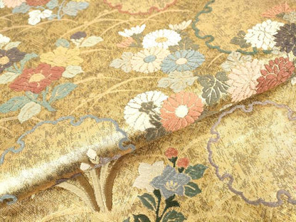 平和屋着物▼六通柄袋帯 唐織 雪輪花文 金糸 正絹 逸品 DABC3965az