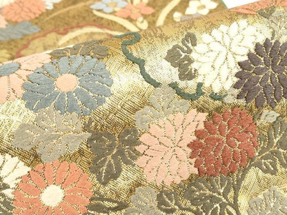 平和屋着物▼六通柄袋帯 唐織 雪輪花文 金糸 正絹 逸品 DABC3965az