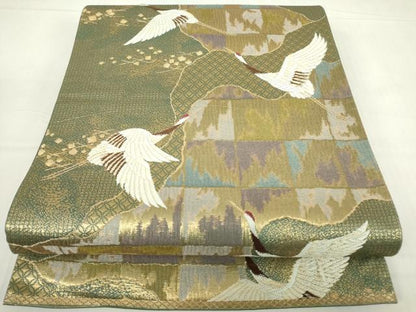 平和屋着物▼六通柄袋帯 箔散らし飛鶴文 金糸 正絹 逸品 DABC3971az