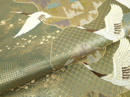 平和屋着物▼六通柄袋帯 箔散らし飛鶴文 金糸 正絹 逸品 DABC3971az