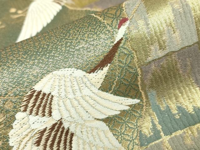 平和屋着物▼六通柄袋帯 箔散らし飛鶴文 金糸 正絹 逸品 DABC3971az