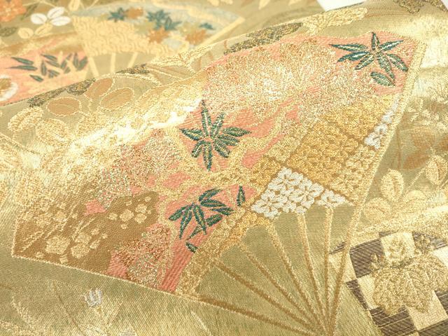 平和屋着物▼六通柄袋帯　扇面花文　金銀糸　正絹　逸品　DABC3973az