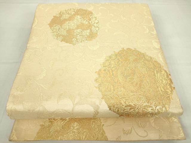 平和屋着物▼六通柄袋帯　鳳凰花唐草文　金糸　正絹　逸品　DABC3974az