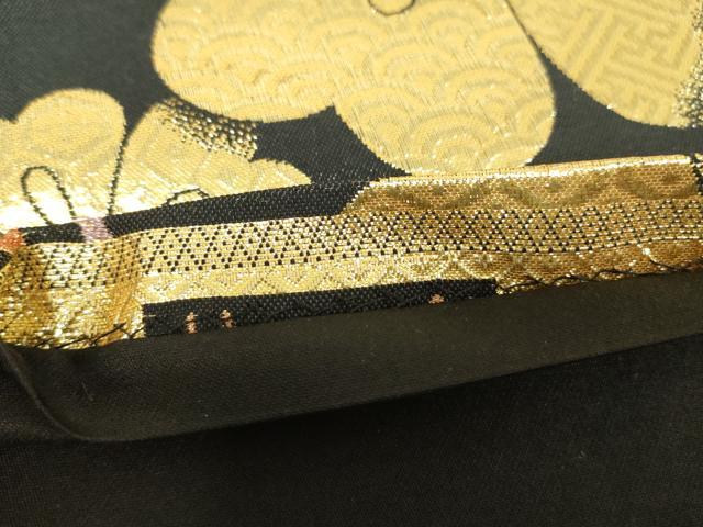 平和屋着物▼六通柄袋帯 舞花文 黒地 金銀糸 正絹 逸品 DABC3992az